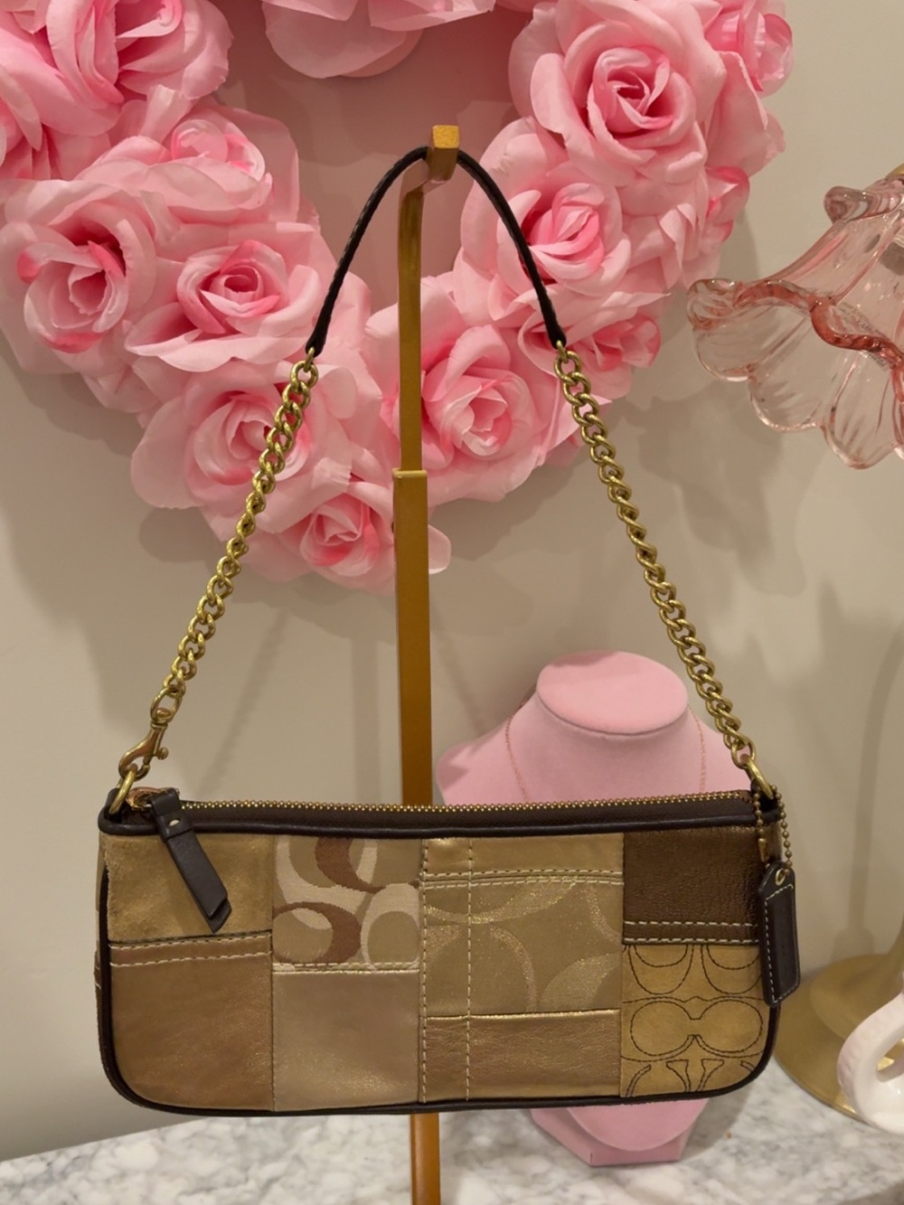 Vintage Coach Patchwork Leather Shoulder Bag in Brown